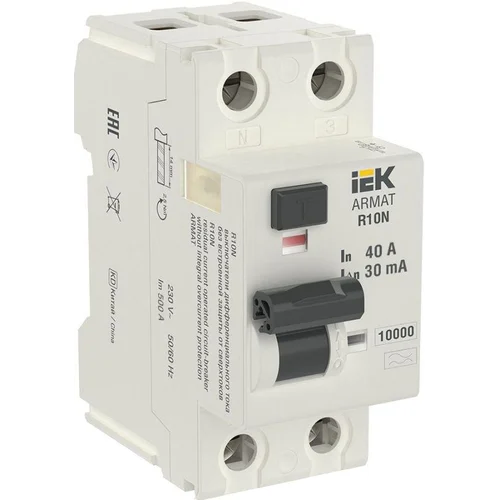 Выключатель дифференциального тока (УЗО) 2п 40А 30мА тип A ВДТ R10N ARMAT IEK AR-R10N-2-040A030