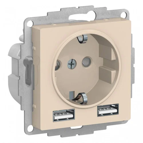 Розетка 1-м СП AtlasDesign 16А IP20 с 2-мя заряд. устройствами USB тип A+A 5В/2.4А 2х5В/1.2А механиз
