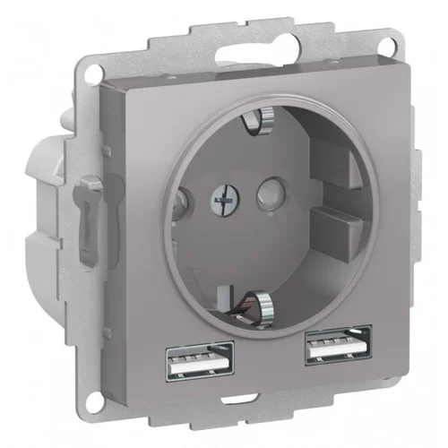 Розетка 1-м СП AtlasDesign 16А IP20 с 2-мя заряд. устройствами USB тип A+A 5В/2.4А 2х5В/1.2А механиз