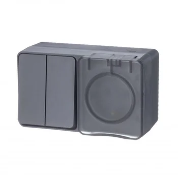 Блок ОП AtlasDesign Profi54 (розетка 16А 250В с заземл. защ. шторки + 2-кл. выкл. 10А) IP54 антрацит