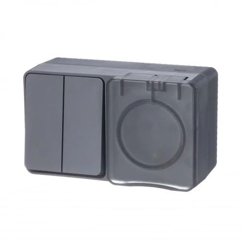 Блок ОП AtlasDesign Profi54 (розетка 16А 250В с заземл. защ. шторки + 2-кл. выкл. 10А) IP54 антрацит