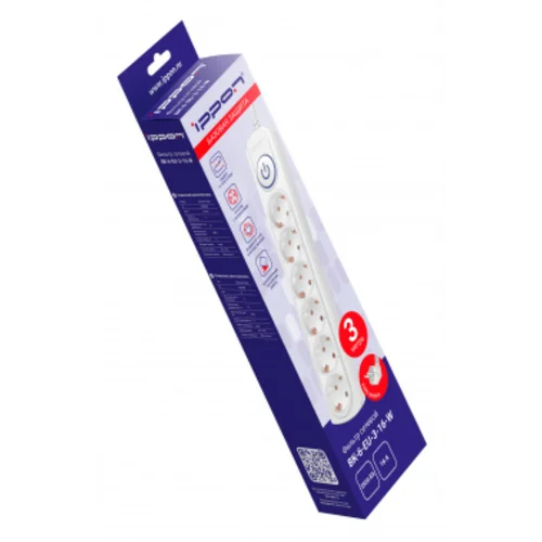 Сетевой фильтр Ippon BK-6-EU-3-16-W 3м (6 розеток) белый (коробка)