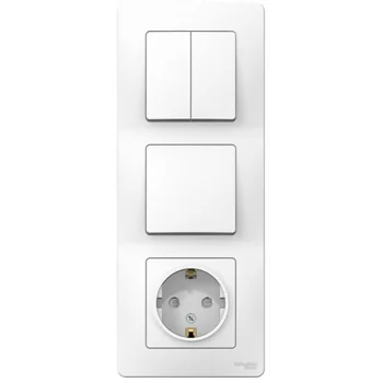 Блок СП Blanca (розетка с заземл. защ. шторки 16А 250В + 1-кл. выкл. + 2-кл. выкл.) бел. SE BLNBS101