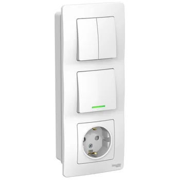 Блок СП Blanca (розетка с заземл. защ. шторки 16А 250В + 1-кл. выкл. с подсветкой + 2-кл. выкл.) бел
