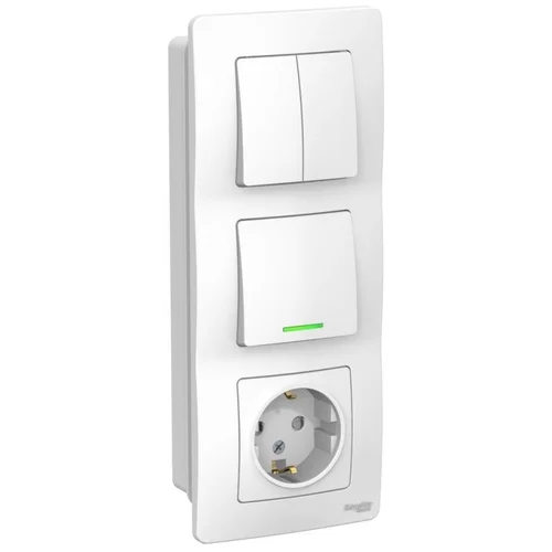 Блок СП Blanca (розетка с заземл. защ. шторки 16А 250В + 1-кл. выкл. с подсветкой + 2-кл. выкл.) бел
