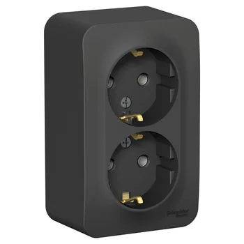 Розетка 2-м ОП Blanca 16А IP20 250В с заземл. без защ. шторок с изолир. пластиной антрацит SE BLNRA0