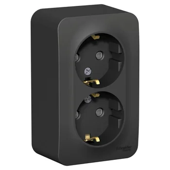 Розетка 2-м ОП Blanca 16А IP20 250В с заземл. защ. шторки с изолир. пластиной антрацит SE BLNRA01121