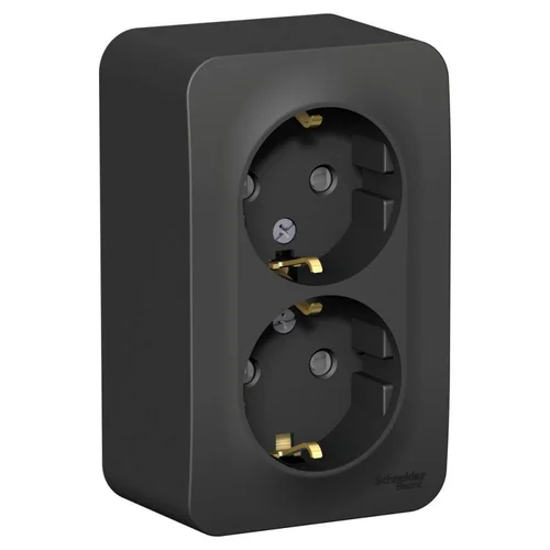 Розетка 2-м ОП Blanca 16А IP20 250В с заземл. защ. шторки с изолир. пластиной антрацит SE BLNRA01121