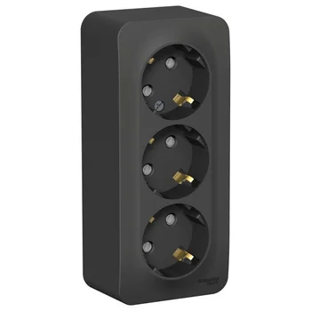 Розетка 3-м ОП Blanca 16А IP20 250В с заземл. защ. шторки с изолир. пластиной антрацит SE BLNRA01131