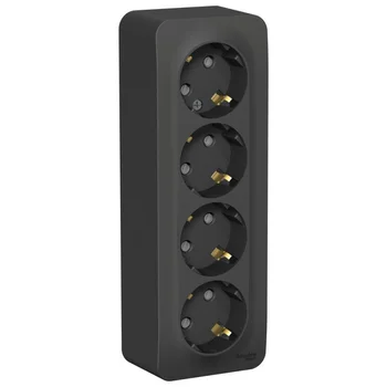 Розетка 4-м ОП Blanca 16А IP20 250В с заземл. защ. шторки с изолир. пластиной антрацит SE BLNRA01141