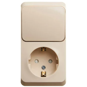 Блок ОП Этюд (1-м розетка с зазем. защ. шторки + 1-кл. выкл.) крем. SE BPA16-201K