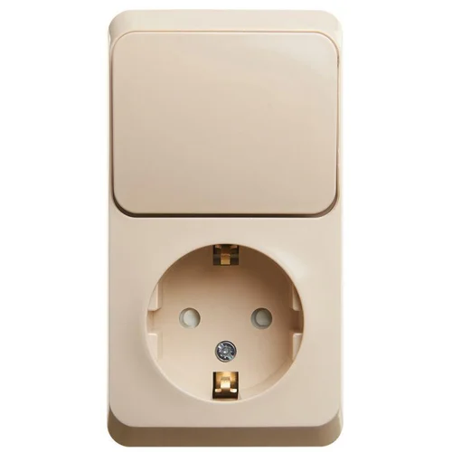 Блок ОП Этюд (1-м розетка с зазем. защ. шторки + 1-кл. выкл.) крем. SE BPA16-201K