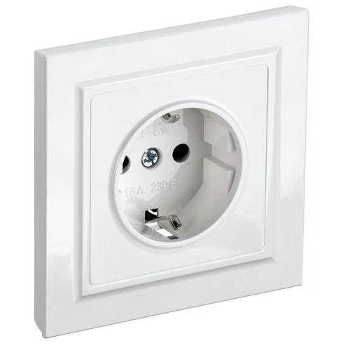 Розетка BRITE РСР14-1-0-БрБ 16А в сборе с заземл. защ. шторки бел. IEK BR-R14-16-K01-F