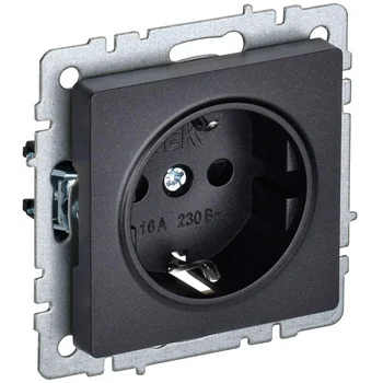 Розетка BRITE РС14-1-0-БрЧ 16А с заземл. защ. шторки черн. IEK BR-R14-16-K02