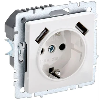 Розетка BRITE РЮш10-1-БрБ 16А с USB A+A 2.1А с заземл. защ. шторки бел. IEK BR-R14-16-U21-D21-K01