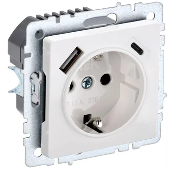 Розетка BRITE РЮш11-1-БрБ 16А с USB A+C 18Вт с заземл. защ. шторки бел. IEK BR-R14-16-U22-018-K01