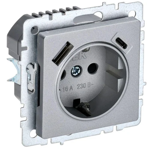 Розетка BRITE РЮш11-1-БрА 16А с USB A+C 18Вт с заземл. защ. шторки алюм. IEK BR-R14-16-U22-018-K47