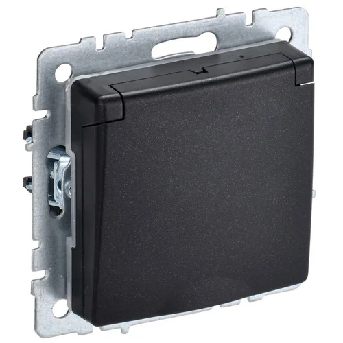 Розетка BRITE РСбш10-3-44-БрЧ 16А IP44 с заземл. защ. шторки с крышкой черн. IEK BR-R16-16-44-K02