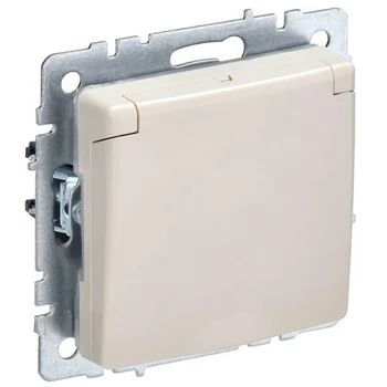 Розетка BRITE РСбш10-3-44-БрКр 16А IP44 с заземл. защ. шторки с крышкой беж. IEK BR-R16-16-44-K10