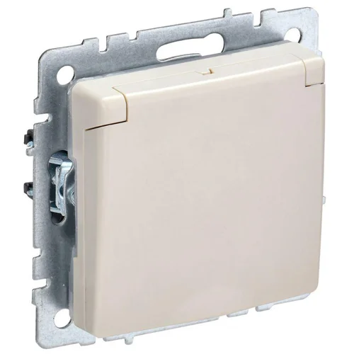 Розетка BRITE РСбш10-3-БрКр 16А IP20 с заземл. защ. шторки с крышкой беж. IEK BR-R16-16-K10