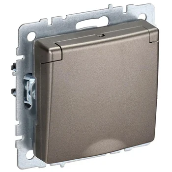 Розетка BRITE РСбш10-3-БрШ 16А IP20 с заземл. защ. шторки с крышкой шампань IEK BR-R16-16-K37