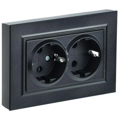 Розетка 2-м СП BRITE РС12-3-БрЧ 16А в сборе с заземл. без защ. шторок черн. IEK BR-R21-16-K02-F