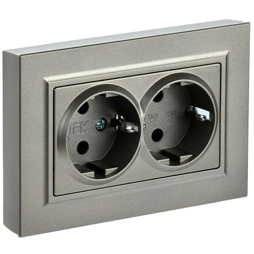 Розетка 2-м СП BRITE РС12-3-БрШ 16А в сборе с заземл. без защ. шторок шампань IEK BR-R21-16-K37-F