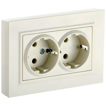Розетка 2-м СП BRITE РСш12-3-БрКр 16А в сборе с заземл. защ. шторки беж. IEK BR-R24-16-K10-F