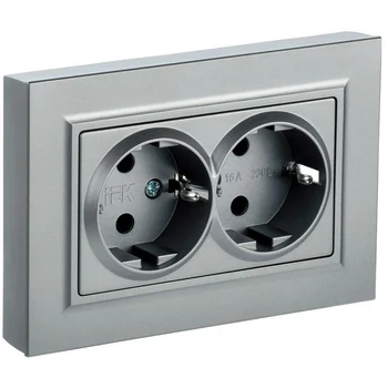 Розетка 2-м СП BRITE РСш12-3-БрА 16А в сборе с заземл. защ. шторки алюм. IEK BR-R24-16-K47-F