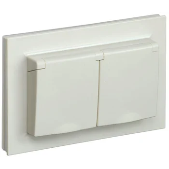 Розетка 2-м СП BRITE РСбш12-3-44-БрКр 16А в сборе IP44 с крышкой беж. IEK BR-R26-16-44-K10-F