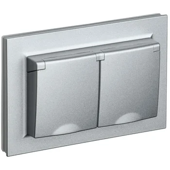 Розетка 2-м СП BRITE РСбш12-3-44-БрА 16А в сборе IP44 с крышкой алюм. IEK BR-R26-16-44-K47-F