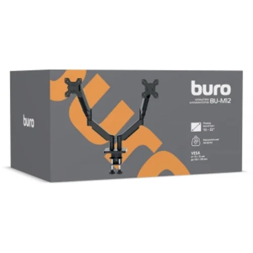 Кронштейн для мониторов ЖК Buro BU-M12 черный 17"-32" макс.10кг крепление к столешнице поворот и нак
