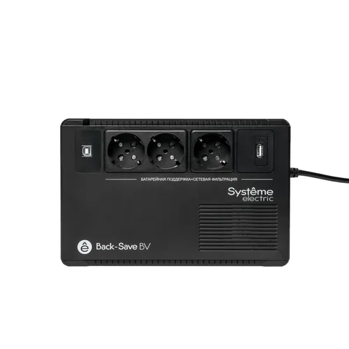 ИБП Back-Save BV Systeme Electric 800 ВА, автоматическая регулировка напряжения, 3 розетки Schuko, 230 В, 1 USB Type-A
