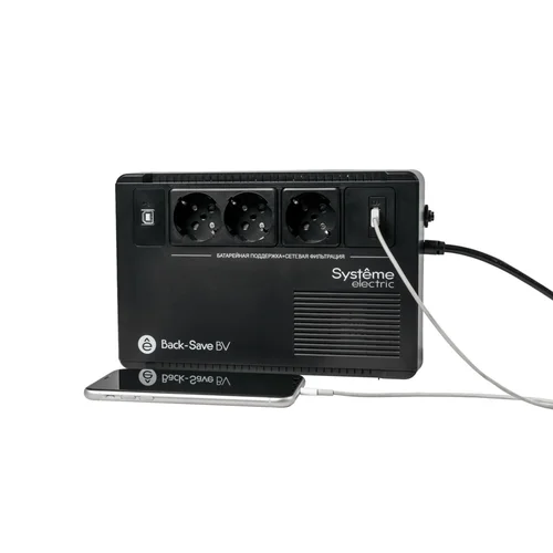 ИБП Back-Save BV Systeme Electric 800 ВА, автоматическая регулировка напряжения, 3 розетки Schuko, 230 В, 1 USB Type-A