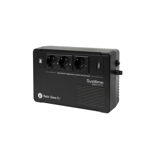 ИБП Back-Save BV Systeme Electric 800 ВА, автоматическая регулировка напряжения, 3 розетки Schuko, 230 В, 1 USB Type-A