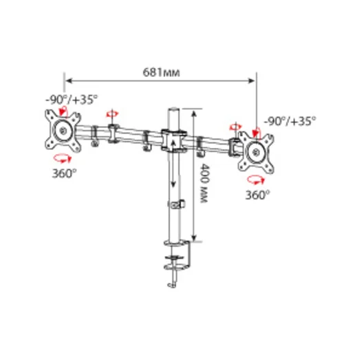 Кронштейн для мониторов Cactus CS-VM-D29-BK черный 13"-27" макс.10кг настольный поворот и наклон