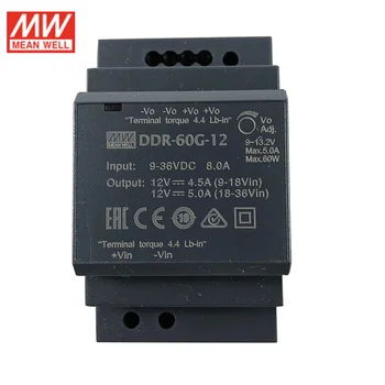 DDR-60G-12, DC/DC преобразователь, 60Вт, вход 9-36В, выход 12В/5А Mean Well