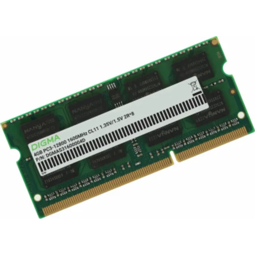 Память DDR3 4GB 1600MHz Digma DGMAS31600004D RTL PC3-12800 CL11 SO-DIMM 204-pin 1.35В dual rank Ret