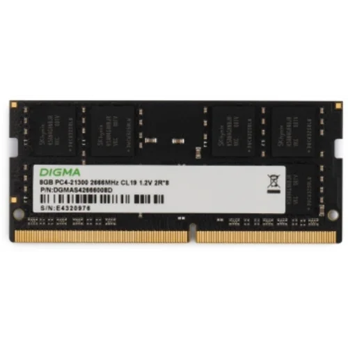 Память DDR4 8Gb 2666MHz Digma DGMAS42666008D RTL PC4-21300 CL19 SO-DIMM 260-pin 1.2В dual rank Ret