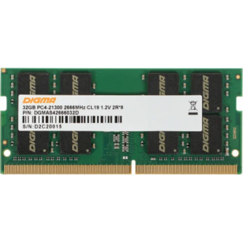 Память DDR4 32Gb 2666MHz Digma DGMAS42666032D RTL PC4-21300 CL19 SO-DIMM 260-pin 1.2В dual rank Ret