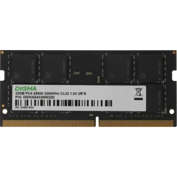 Память DDR4 32GB 3200MHz Digma DGMAS43200032D RTL PC4-25600 CL22 SO-DIMM 260-pin 1.2В dual rank Ret
