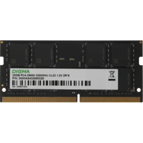 Память DDR4 32GB 3200MHz Digma DGMAS43200032D RTL PC4-25600 CL22 SO-DIMM 260-pin 1.2В dual rank Ret