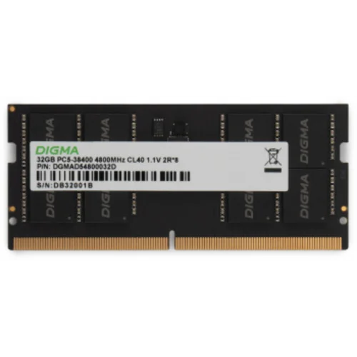 Память DDR5 32GB 4800MHz Digma DGMAS54800032D RTL PC5-38400 CL40 SO-DIMM 262-pin 1.1В dual rank Ret