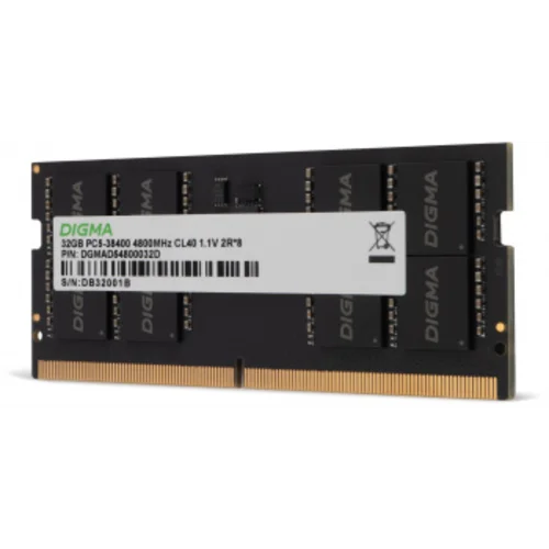 Память DDR5 32GB 4800MHz Digma DGMAS54800032D RTL PC5-38400 CL40 SO-DIMM 262-pin 1.1В dual rank Ret
