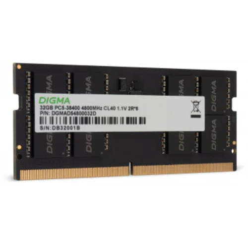 Память DDR5 32GB 4800MHz Digma DGMAS54800032D RTL PC5-38400 CL40 SO-DIMM 262-pin 1.1В dual rank Ret