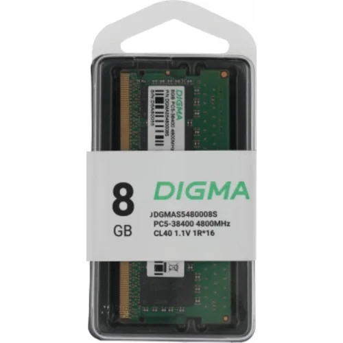 Память DDR5 8GB 4800MHz Digma DGMAS5480008S RTL PC5-38400 CL40 SO-DIMM 262-pin 1.1В single rank Ret