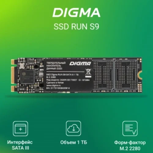 Накопитель SSD Digma SATA-III 1TB DGSR1001TS93T Run S9 M.2 2280