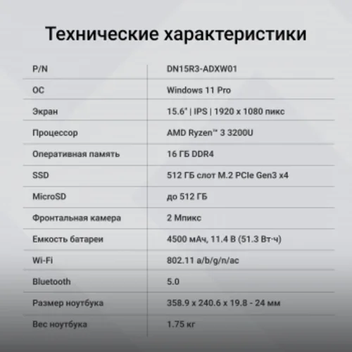 Ноутбук Digma EVE A5820 Ryzen 3 3200U 16Gb SSD512Gb AMD Radeon Graphics 15.6" IPS FHD (1920x1080) Wi