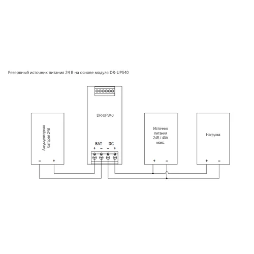 DR-UPS40 Контроллер аккумулятора системы бесперебойного питания на DIN рейку 24В, 40А Mean Well