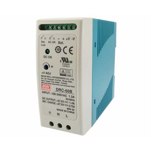 DRC-60B Блок питания c функцией ИБП на DIN-рейку Вых: 27,6B/1,4А; АКБ: 27,6В/0.75А; 60Вт, Mean Well